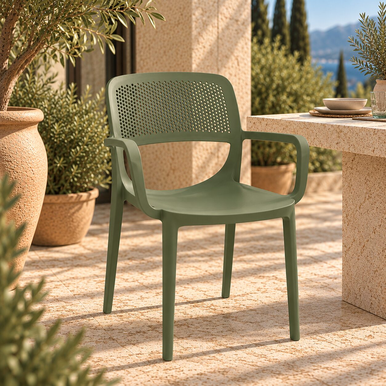 Sillón VERDI, apilable, polipropileno verde