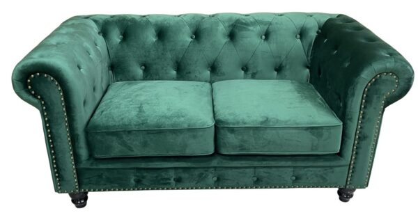 Sofá CHESTER PREMIUM, 2 plazas, tapizado velvet esmeralda