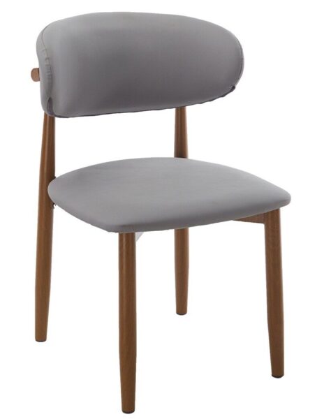 Silla DACHAU, metal acabado de color madera, similpiel gris