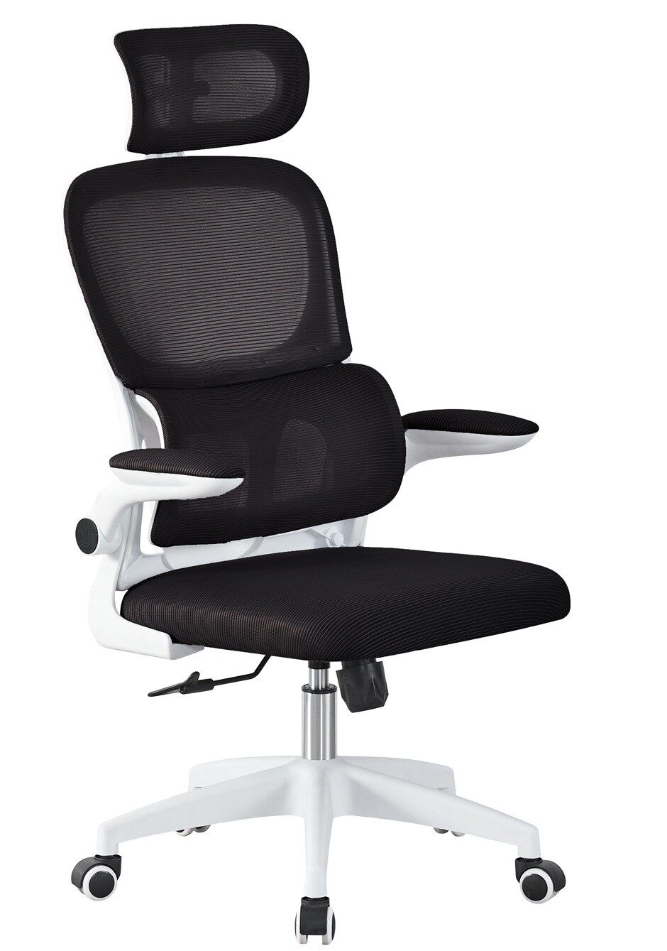 Sillón de oficina BERNAY, alto, blanco, malla y asiento negro