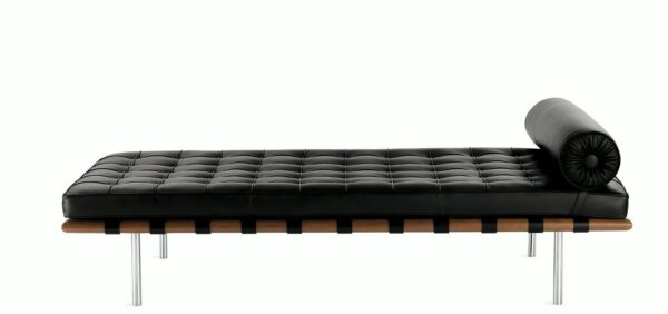 Cama de día BARNA, madera, acero inoxidable, similpiel negra