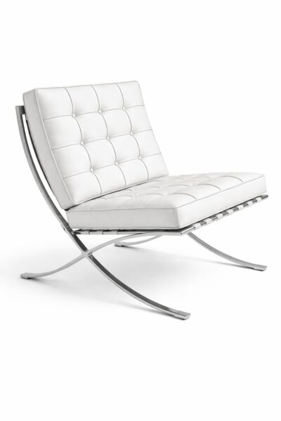 Silla BARNA (T), diseño, acero inoxidable, similpiel blanca