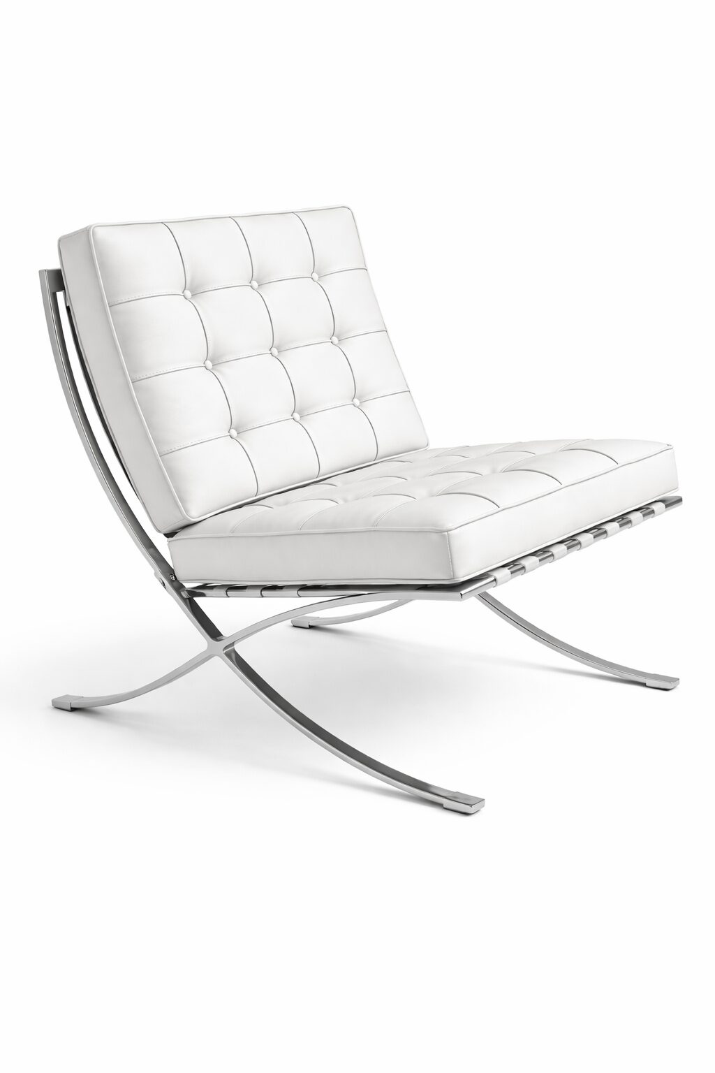 Silla BARNA (T), diseño, acero inoxidable, similpiel blanca