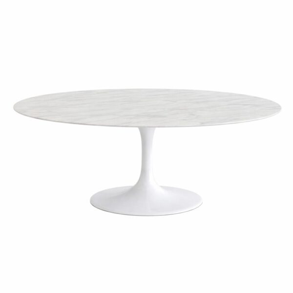 Mesa TUL, oval, fibra de vidrio, mármol blanco 180×108 cms
