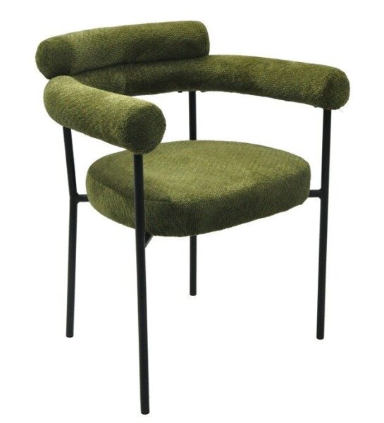 Sillón CERVANTES, metal, tapizado tejido bouclé verde oscuro