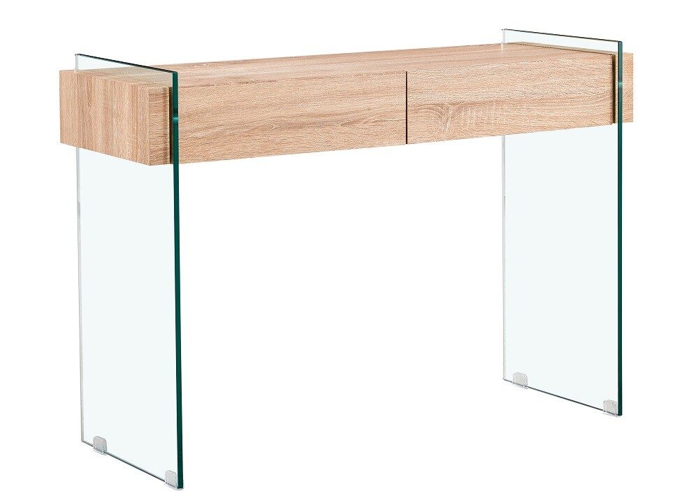 Consola GIOVANNA, 2 cajones, madera, cristal templado, 110 x 40 cms