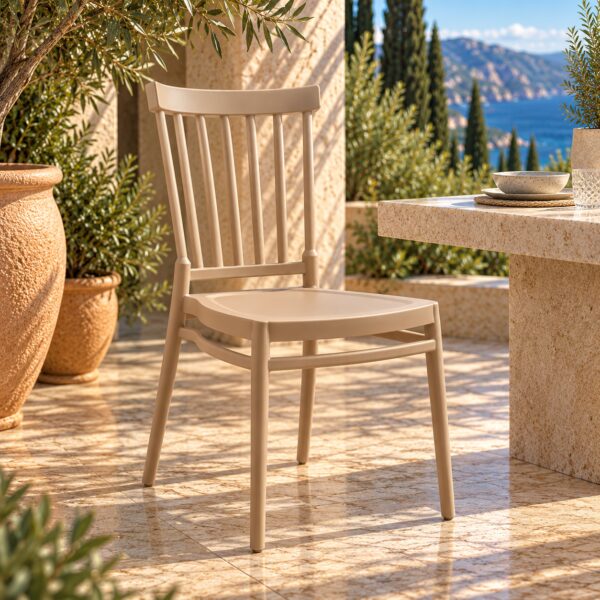 Silla MILOS NEW, apilable, tratamiento anti UV, polipropileno tórtora – Nuevo diseño ver MILOS 43 –