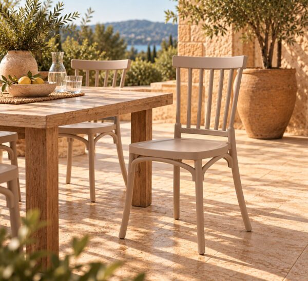Silla MILOS 43, apilable, tratamiento anti UV, polipropileno tórtora