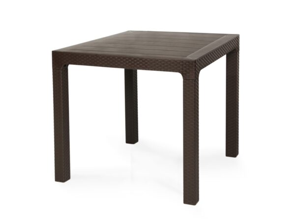 Mesa TROPICAL, ratán, polipropileno marrón chocolate, 80 x 80 cms