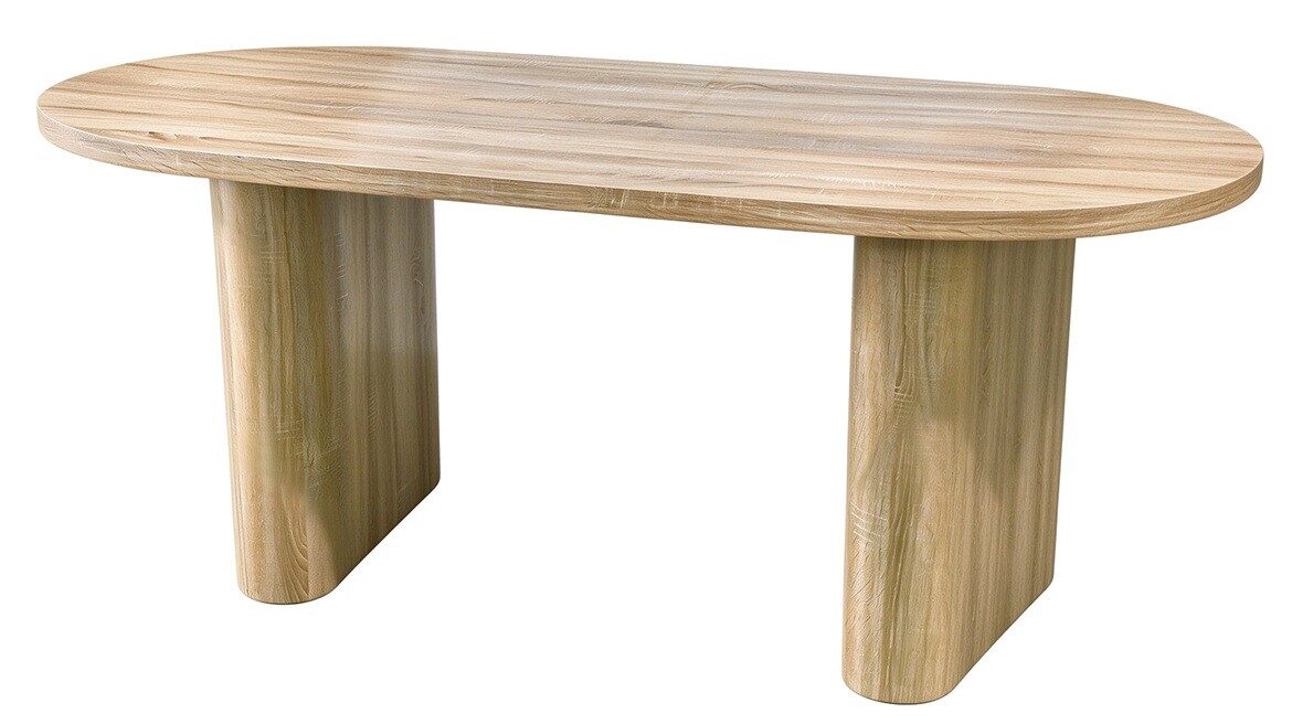 Mesa TALLIN, ovalada, DM con acabado natural,  160 x 80 cms