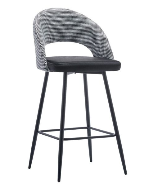 Taburete CLEO, metal, tapizado pata de gallo con negro