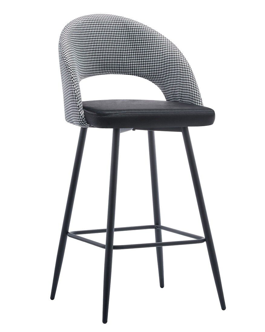 Taburete CLEO, metal, tapizado pata de gallo con negro