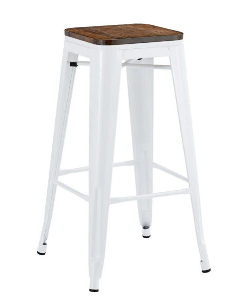 Taburete TOL EK WOOD, acero, blanco, asiento madera