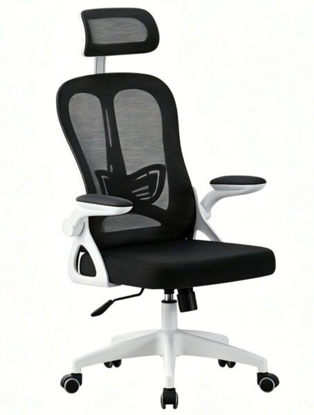 Sillón de oficina ORBEC, alto, blanco, malla y asiento negro