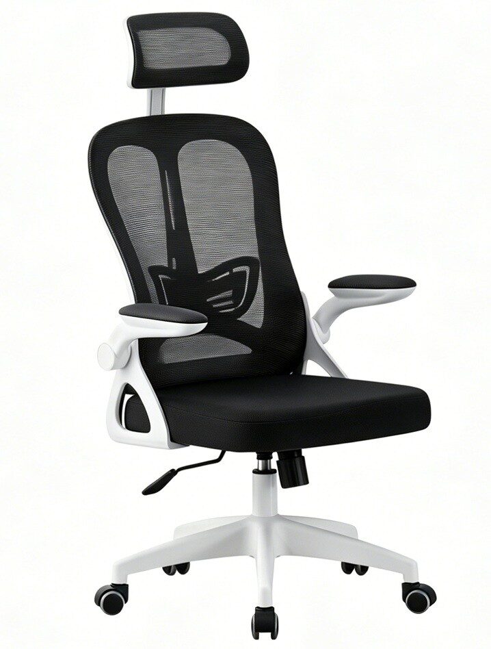 Sillón de oficina ORBEC, alto, blanco, malla y asiento negro