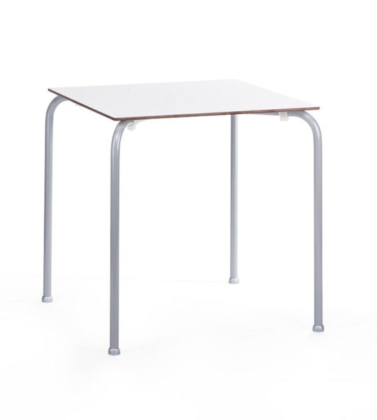 Mesa FERAY NEW, apilable, epoxi gris, tablero fenólico blanco, 69 x 69 cms.