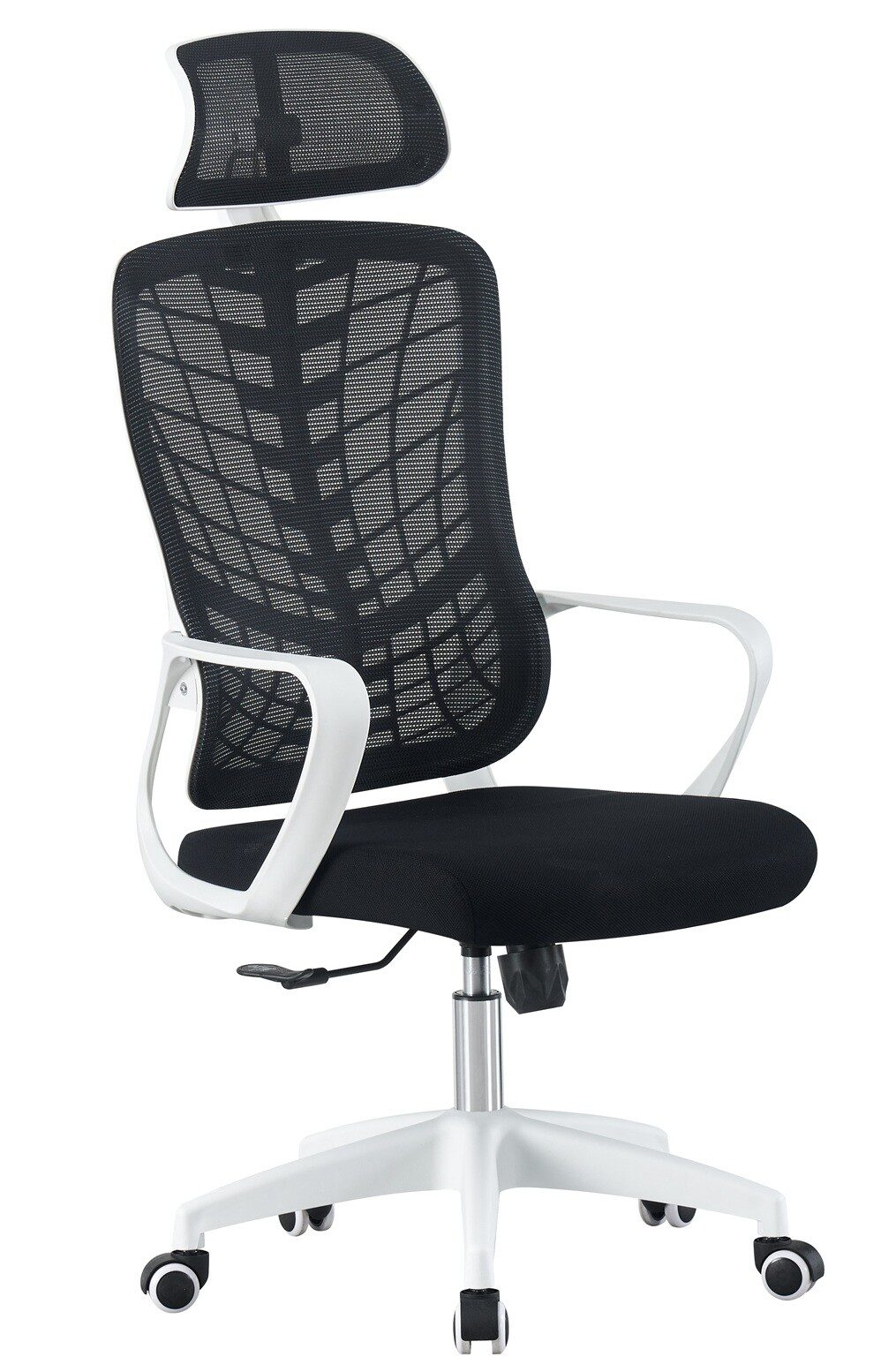 Sillón de oficina MELLAC, alto, blanco, malla y asiento negro