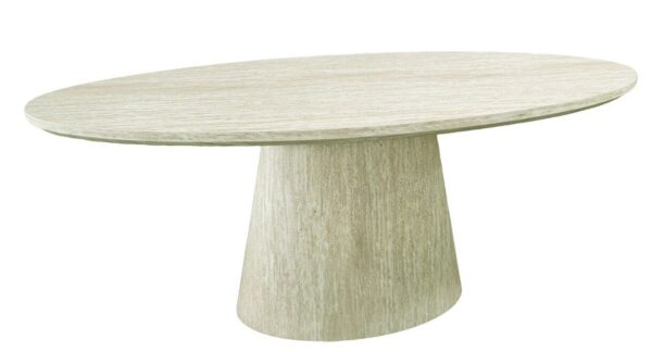 Mesa BRESLAVIA, ovalada, DM con acabado mármol travertino,  180 x 90 cms