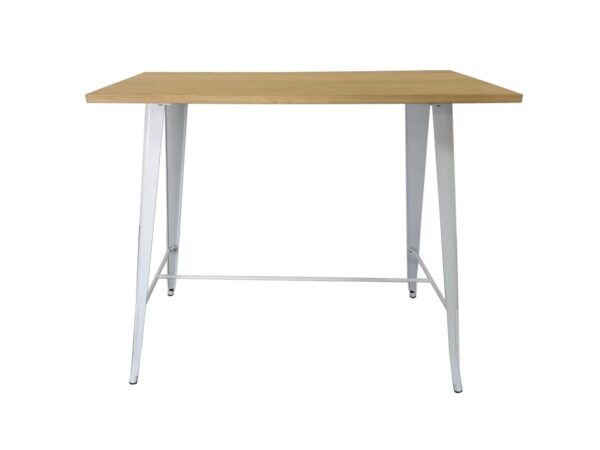 Mesa alta TOL, acero, blanca, madera, 120 x 60 cms