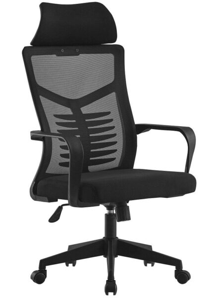 Sillón de oficina GOULET, alto, negro, malla y asiento negro