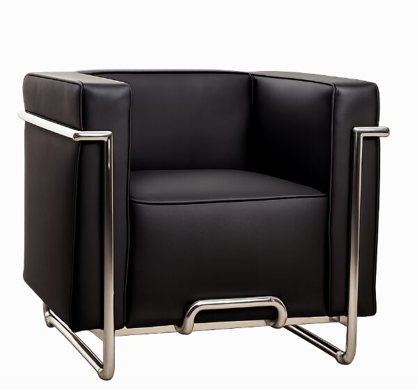 Sillón VENETTO, acero inoxidable, similpiel negra