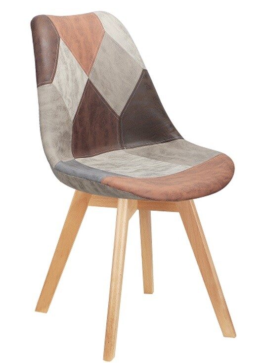 Silla TORRE 4P, madera, patchwork, tejido técnico marrón-gris