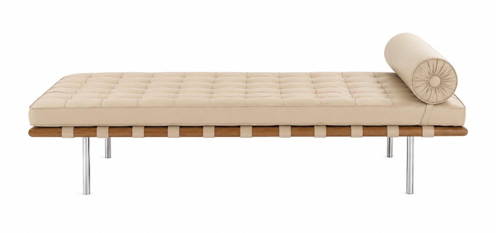Cama de día BARNA, madera, acero inoxidable, similpiel beige