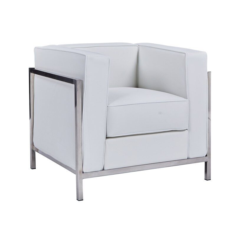 Sillón NEW LOBBY, acero inoxidable, similpiel blanca