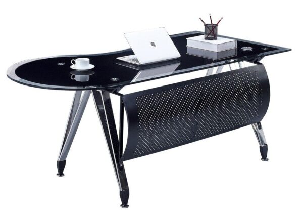Mesa de oficina MAGNA, forma a derecha, vidrio templado negro, 180 x 85 cms