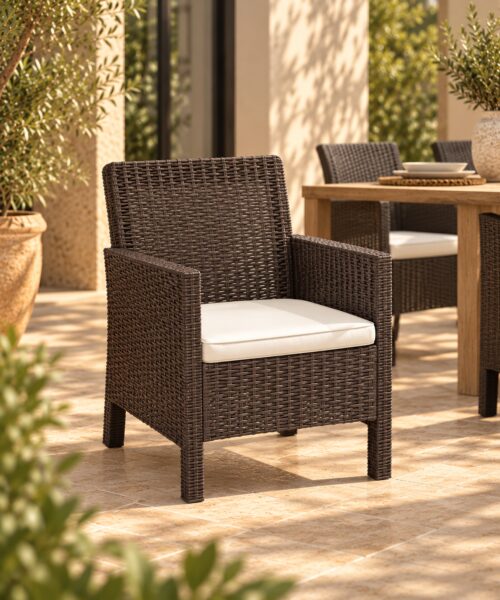 Sillón ADRIATICO, polipropileno marrón chocolate, cojín beige