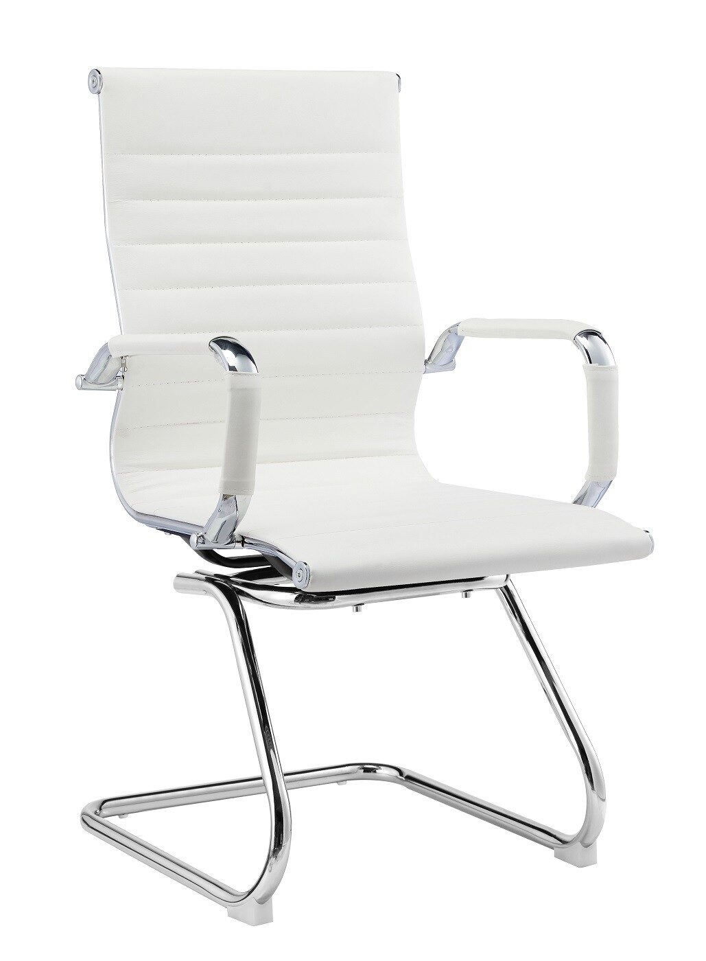 Sillón de oficina OLIVER, fijo de patín, cromado, similpiel blanca