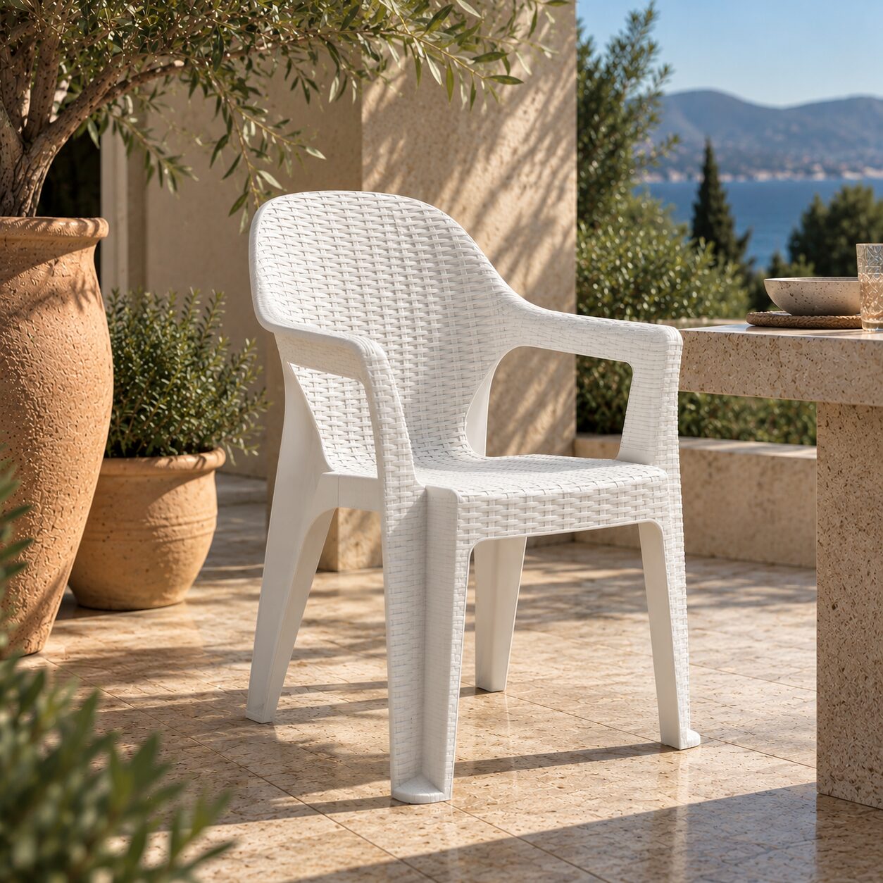 Sillón CIES, apilable, polipropileno blanco