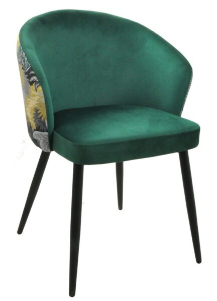 Silla LYDIA, metal, tapizado velvet verde con respaldo floral a juego