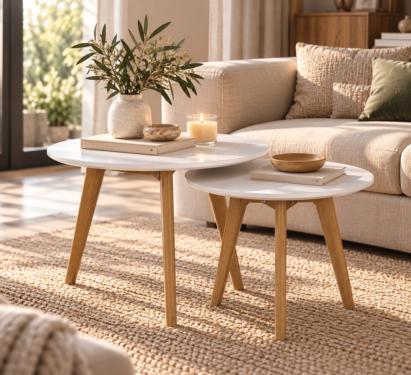 Mesa ACCRA, – nido -, 2 mesas, baja, madera, lacada blanca