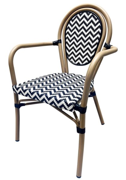 Sillón TARAMAY, apilable, aluminio, mesh blanco y negro