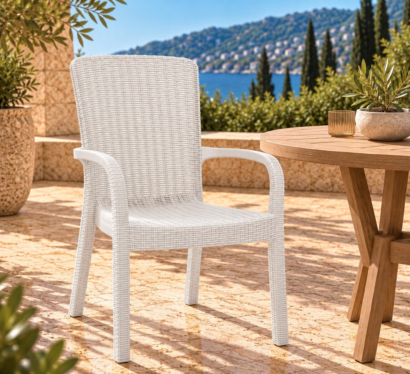 Sillón ARUBA, apilable, polipropileno blanco