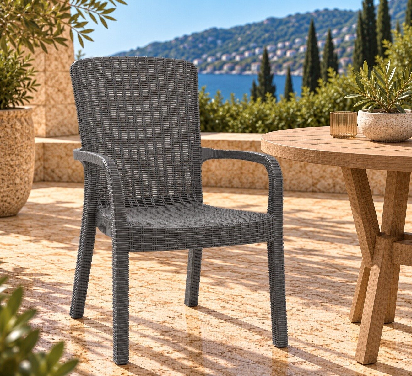 Sillón ARUBA, apilable, polipropileno gris