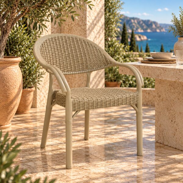 Sillón TORREMOLINOS, apilable, patas metálicas, polipropileno moka