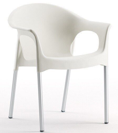 Sillón NILO, aluminio, apilable, polipropileno blanco