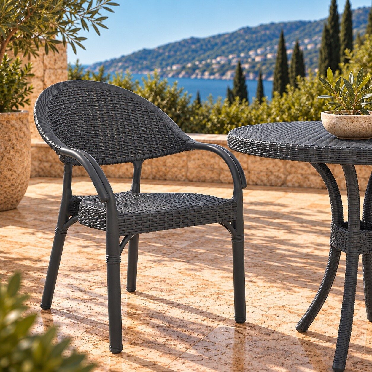 Sillón TORREMOLINOS, apilable, patas metálicas, polipropileno antracita