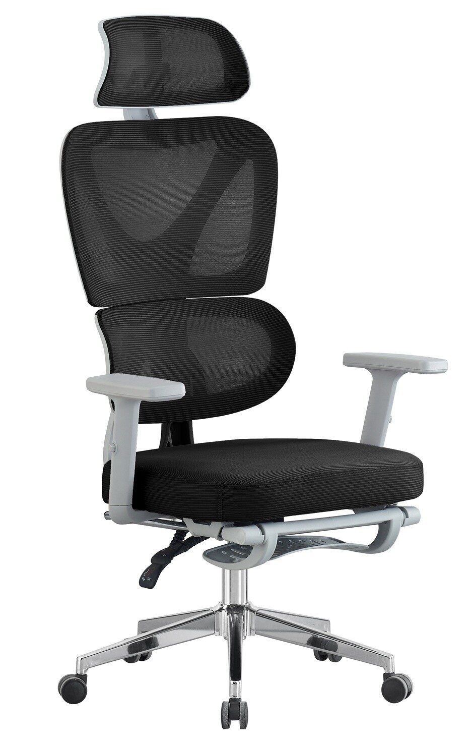 Sillón de oficina DURBUY, alto, ergonómico, gris, malla negra