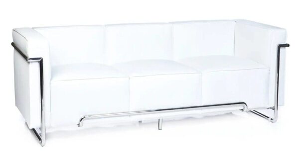 Sofá VENETTO, 3 plazas, acero inoxidable, similpiel blanca