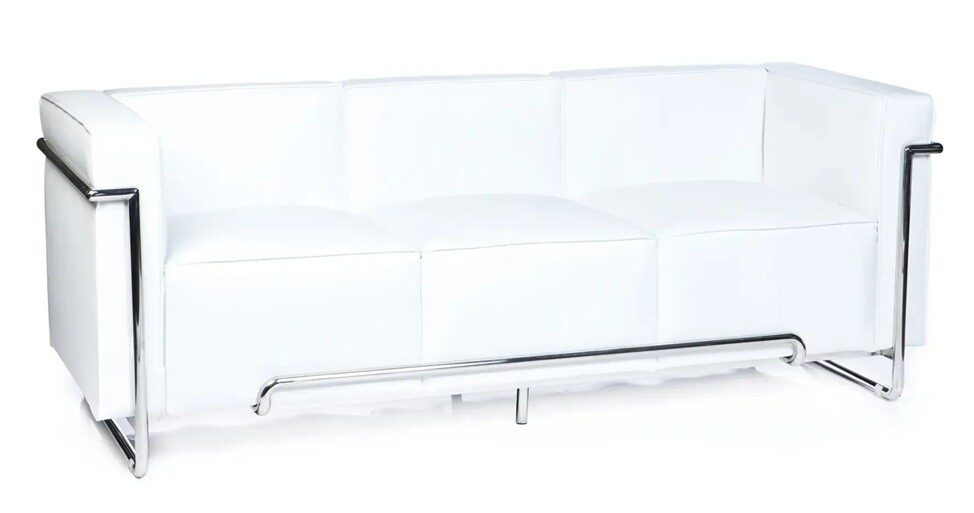 Sofá VENETTO, 3 plazas, acero inoxidable, similpiel blanca