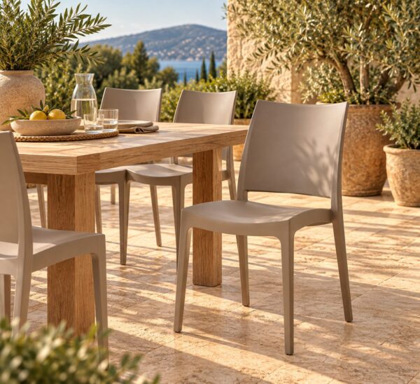 Silla CAPRI, apilable, tratamiento anti UV, polipropileno tórtora