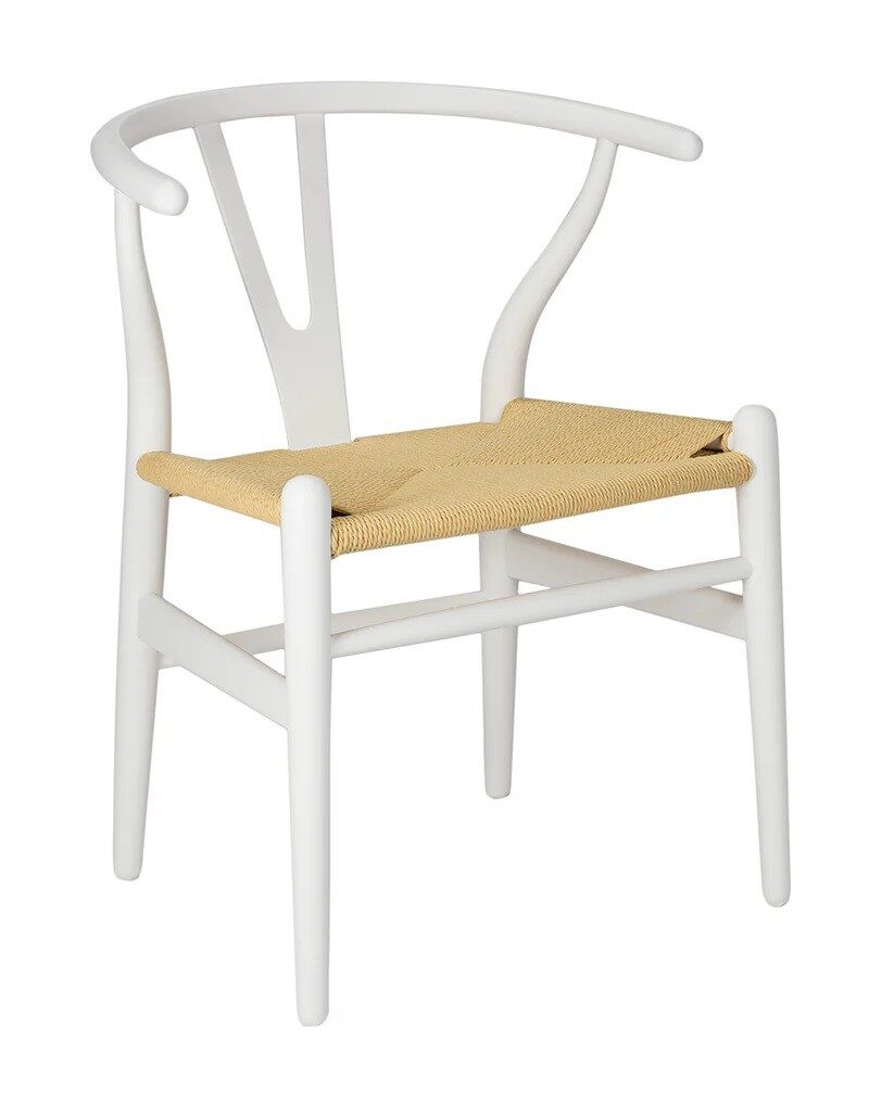 Silla WISH, madera de haya, blanca, fibra trenzada