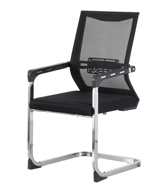 Sillón de oficina FLERS, fijo de patín, cromado, malla negra