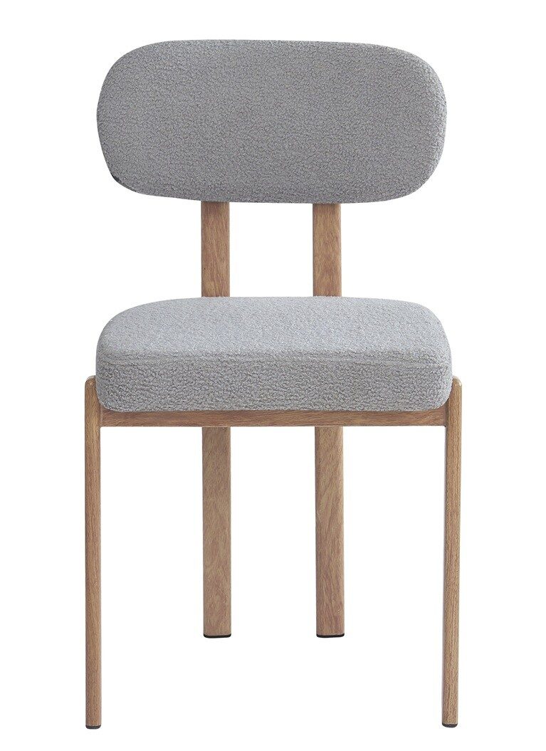 Silla MESINA, metal acabado de color madera, tejido bouclé gris 24