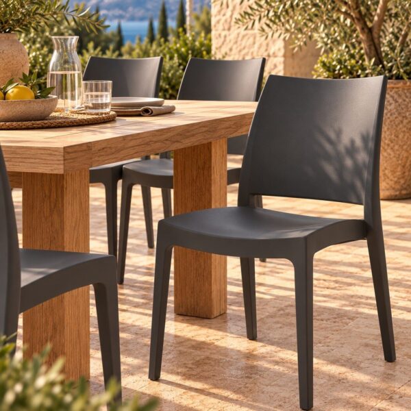 Silla CAPRI, apilable, tratamiento anti UV, polipropileno antracita