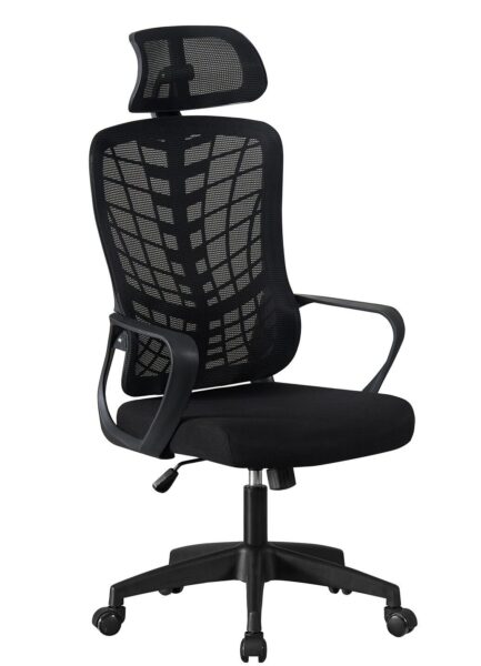 Sillón de oficina MELLAC, alto, negro, malla y asiento negro