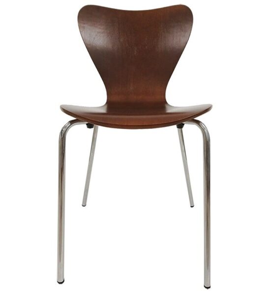 Silla JACOBO, apilable, cromada, acabado nogal